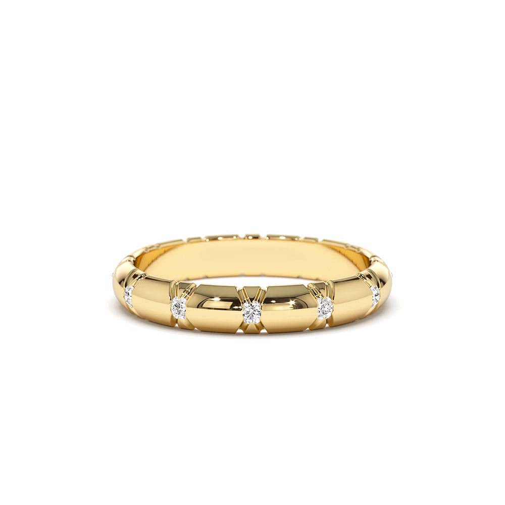 3MM Unique X Cut Design Diamond Wedding Ring in 14K Gold — view 1