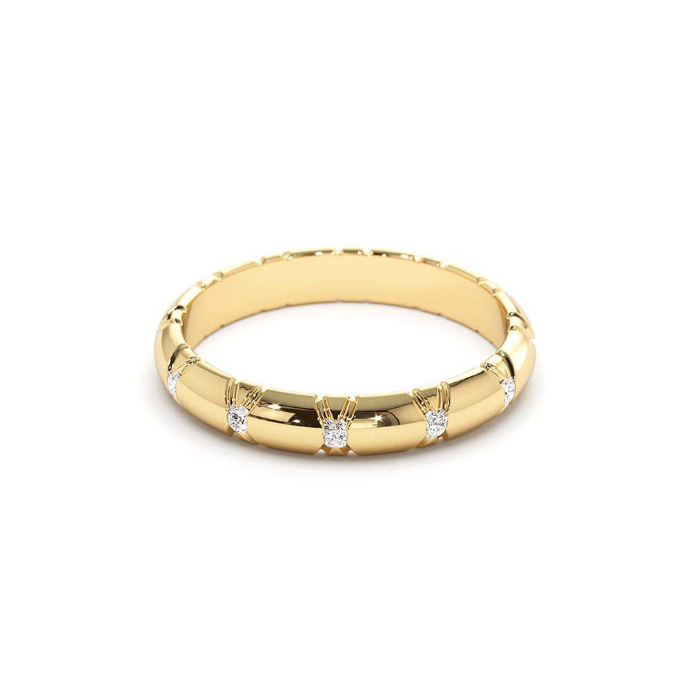 3MM Unique X Cut Design Diamond Wedding Ring in 14K Gold — view 2