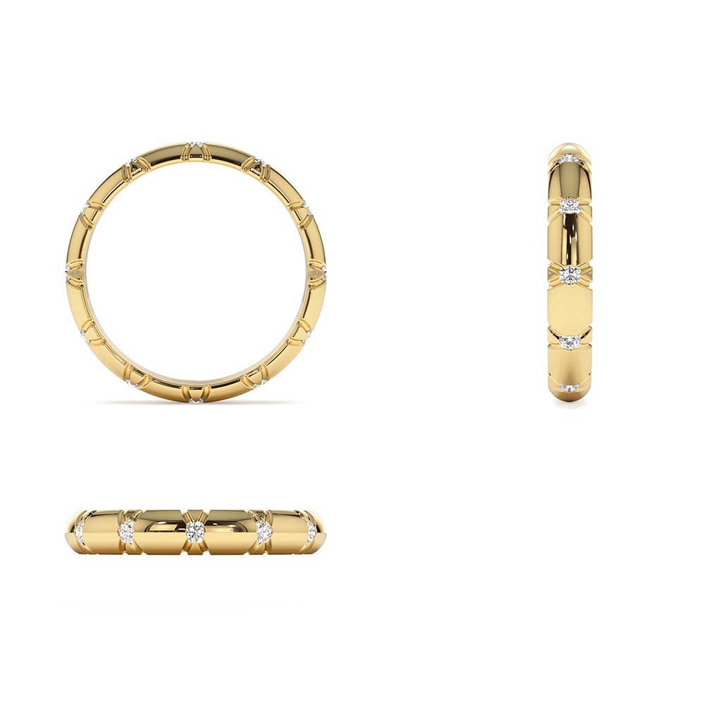 3MM Unique X Cut Design Diamond Wedding Ring in 14K Gold — view 3