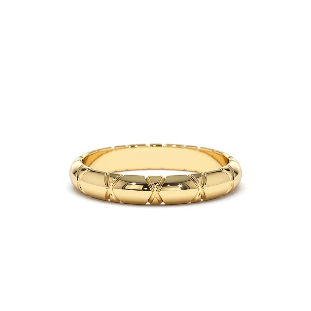 3MM Unique X Cut Design Gold Wedding Ring in 14K Gold — view 1