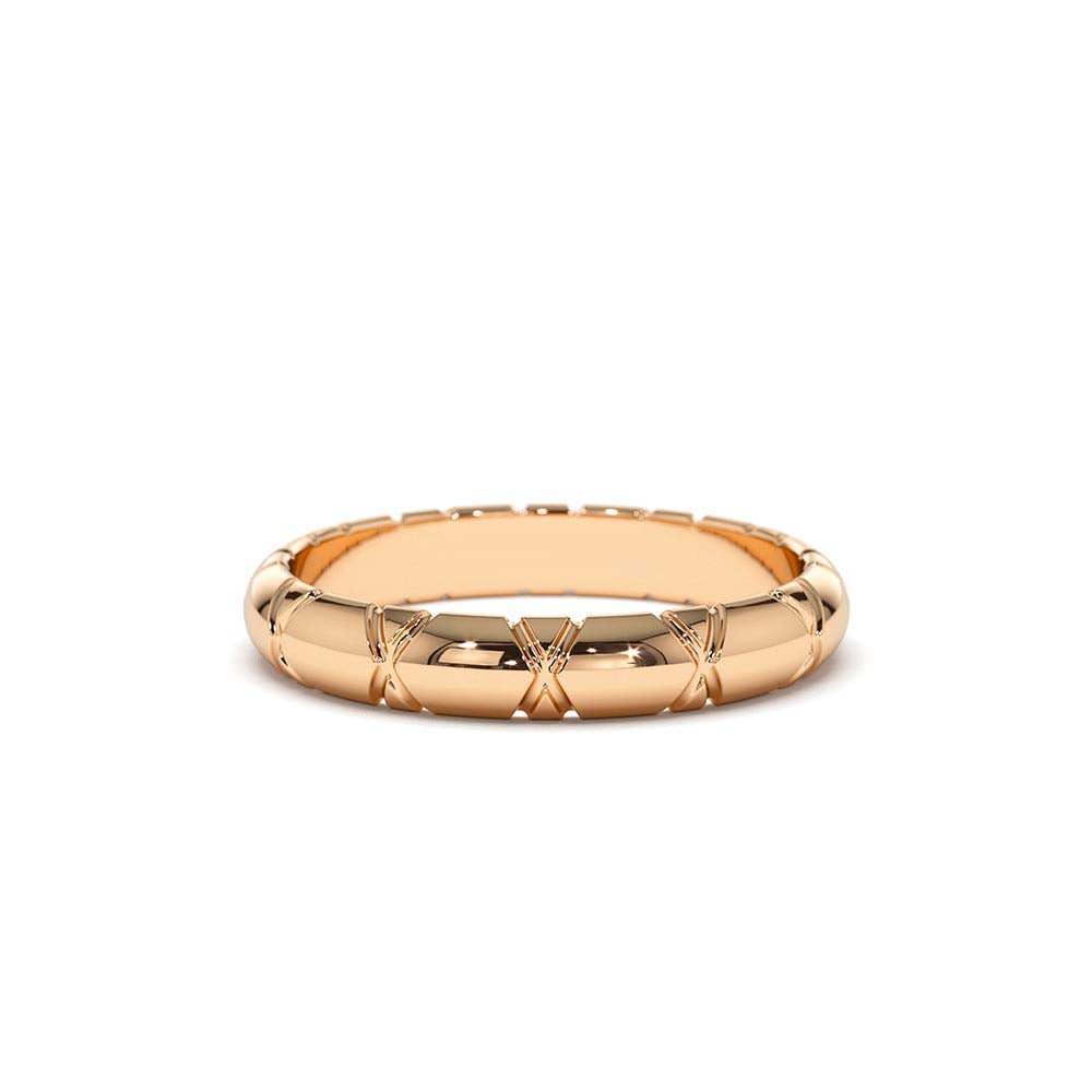 3MM Unique X Cut Design Gold Wedding Ring in 14K Gold — view 5