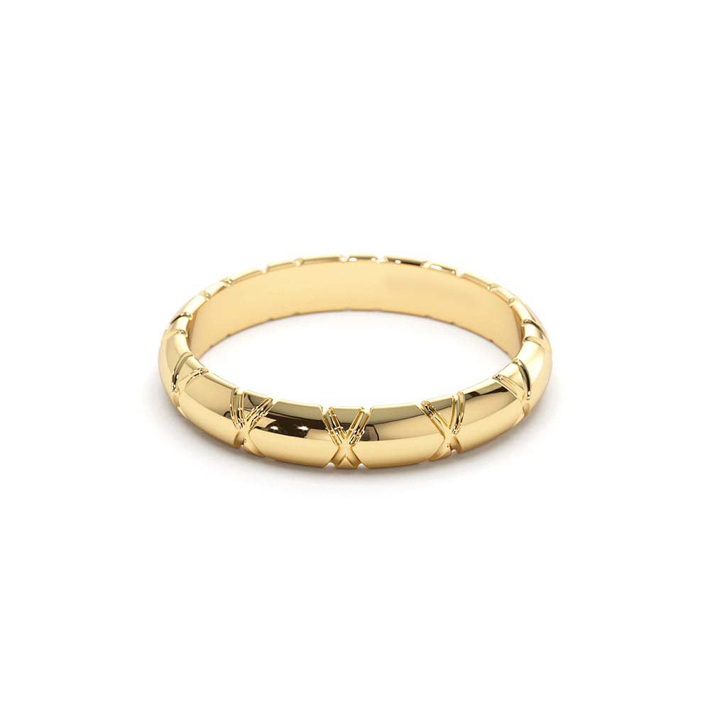 3MM Unique X Cut Design Gold Wedding Ring in 14K Gold — view 2