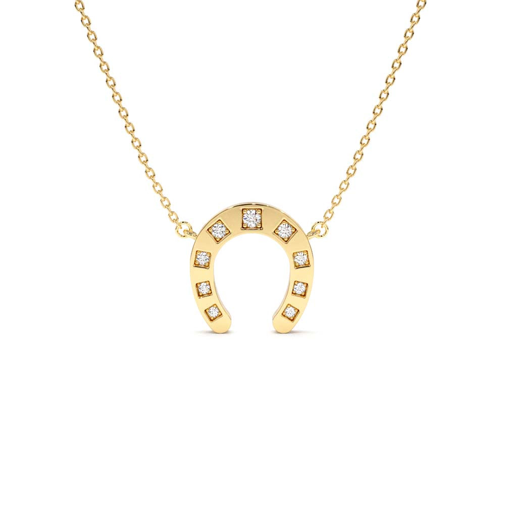 Good Luck Diamond Horseshoe Necklace in 14K Gold — view 1
