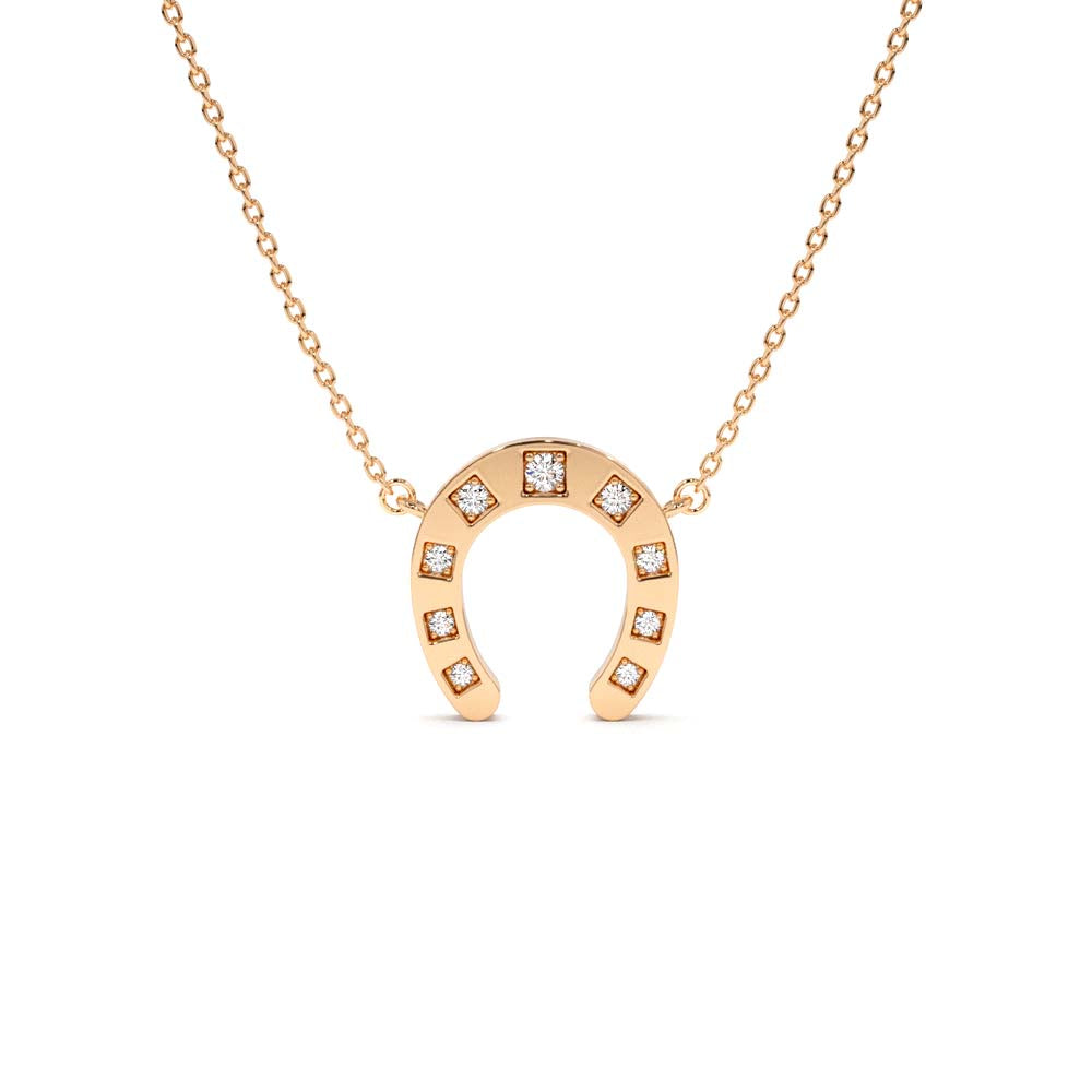 Good Luck Diamond Horseshoe Necklace in 14K Gold — view 3