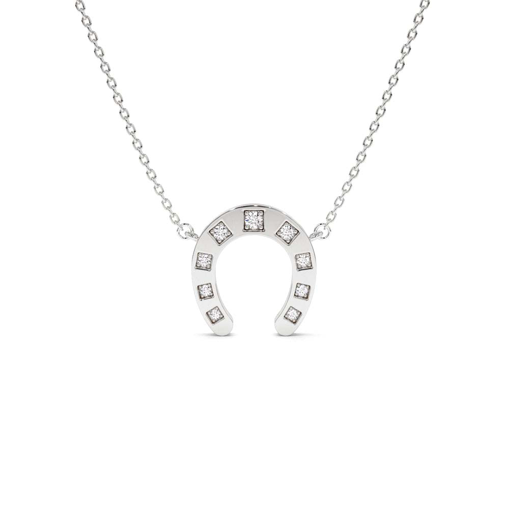 Good Luck Diamond Horseshoe Necklace in 14K Gold — view 2