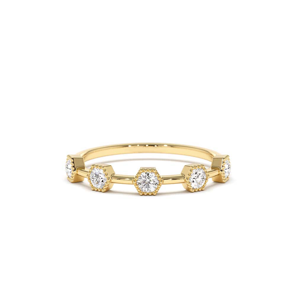 Hexagon Milgrain Setting Five Stone Diamond Ring in 14K Gold — view 1