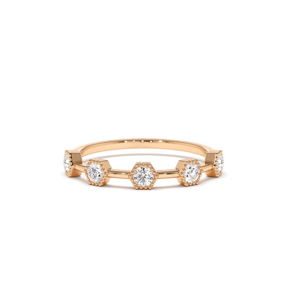 Hexagon Milgrain Setting Five Stone Diamond Ring in 14K Gold — view 5