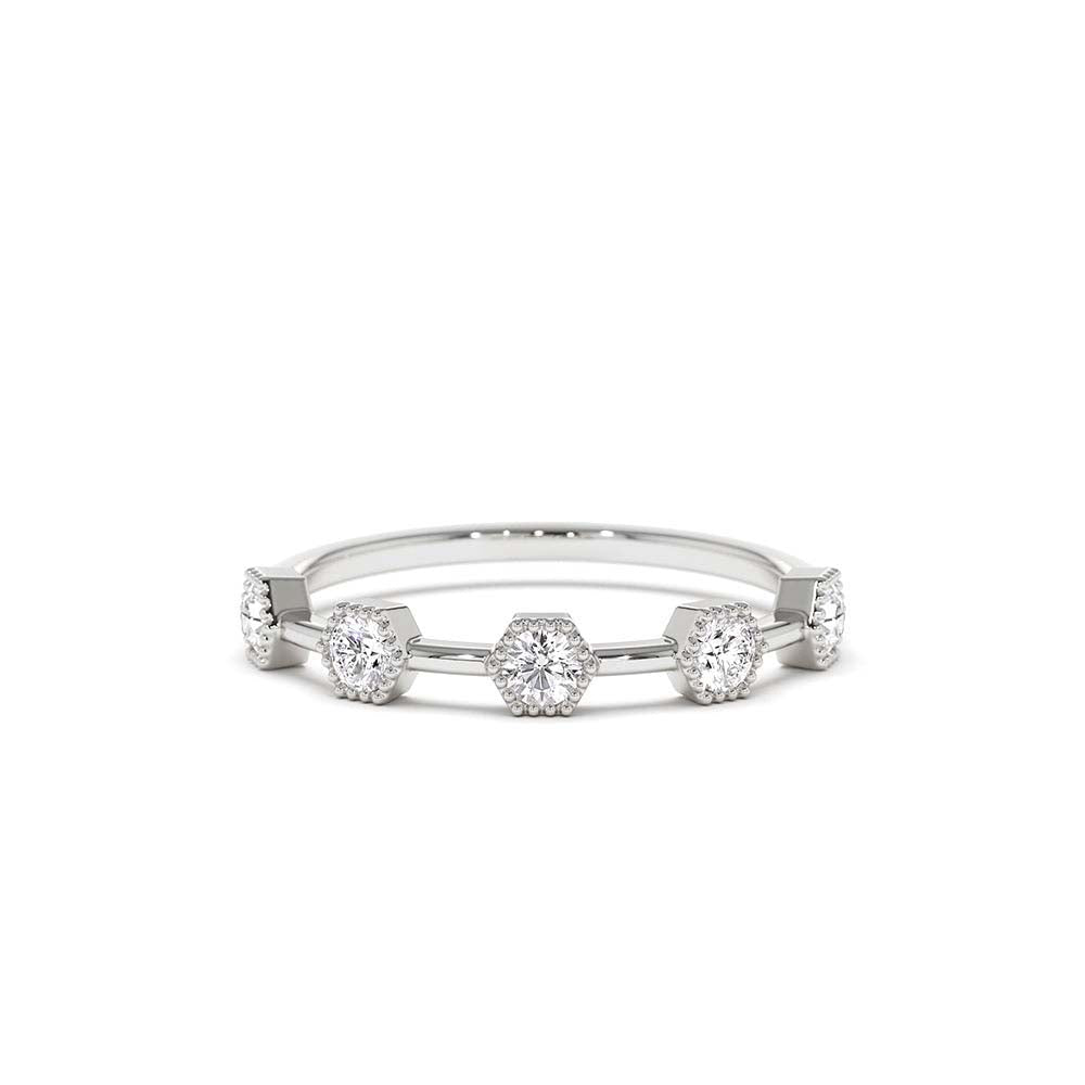 Hexagon Milgrain Setting Five Stone Diamond Ring in 14K Gold — view 4