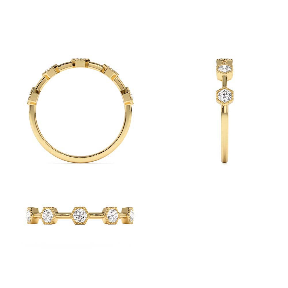 Hexagon Milgrain Setting Five Stone Diamond Ring in 14K Gold — view 3