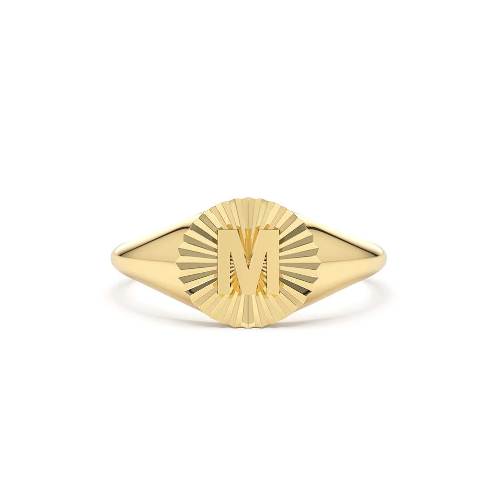 Sunburst Initial Signet Ring in 14K Gold — view 1