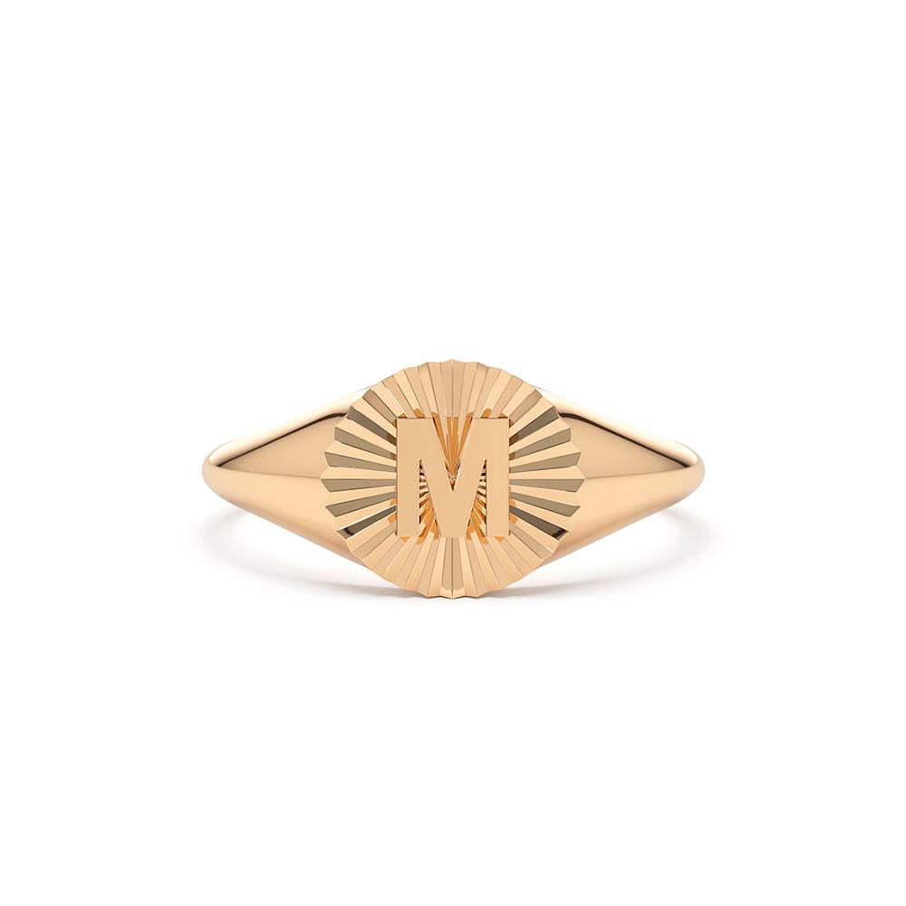 Sunburst Initial Signet Ring in 14K Gold — view 5