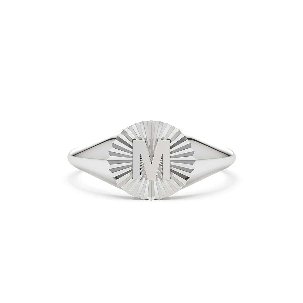 Sunburst Initial Signet Ring in 14K Gold — view 4