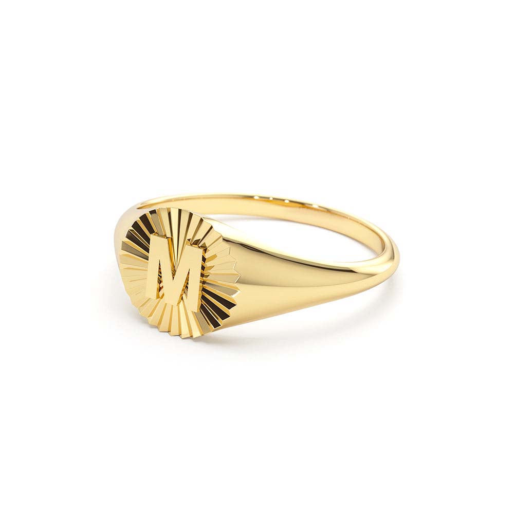 Sunburst Initial Signet Ring in 14K Gold — view 2