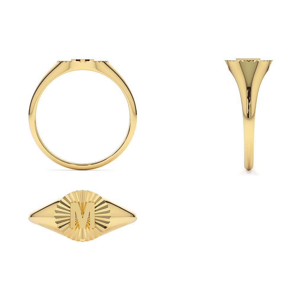 Sunburst Initial Signet Ring in 14K Gold — view 3