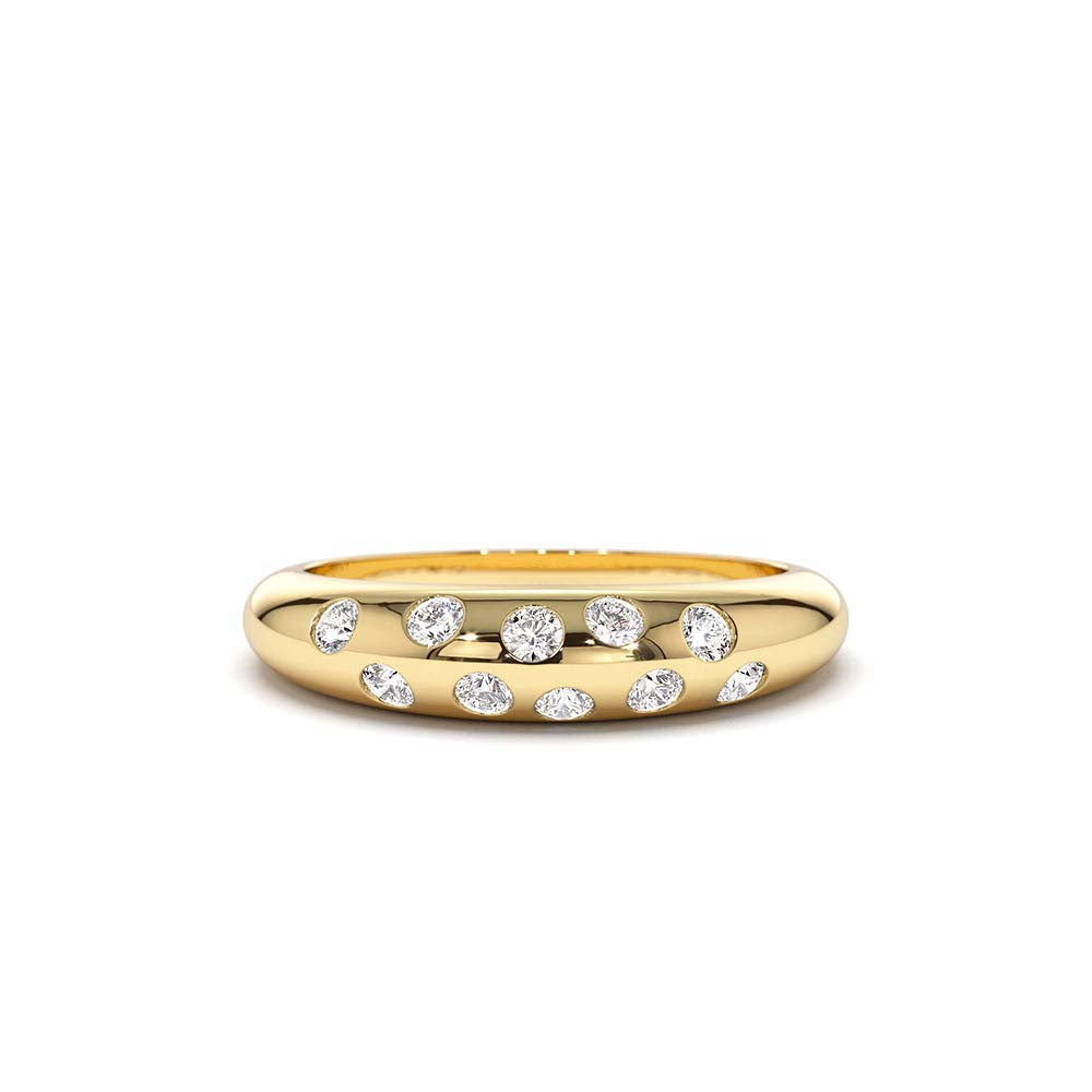 Dome Zig Zag Flush Diamond Ring in 14K Gold — view 1