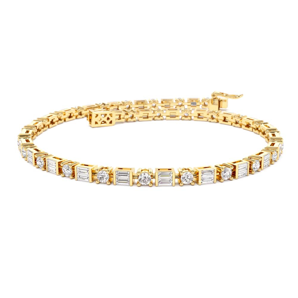 Baguette & Round Natural Diamond Tennis Bracelet in 14K Gold — view 1