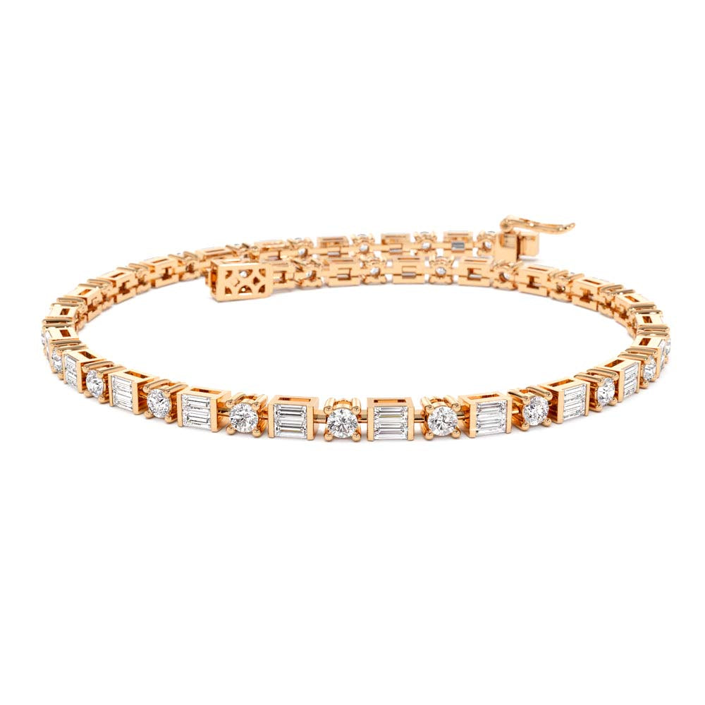 Baguette & Round Natural Diamond Tennis Bracelet in 14K Gold — view 4