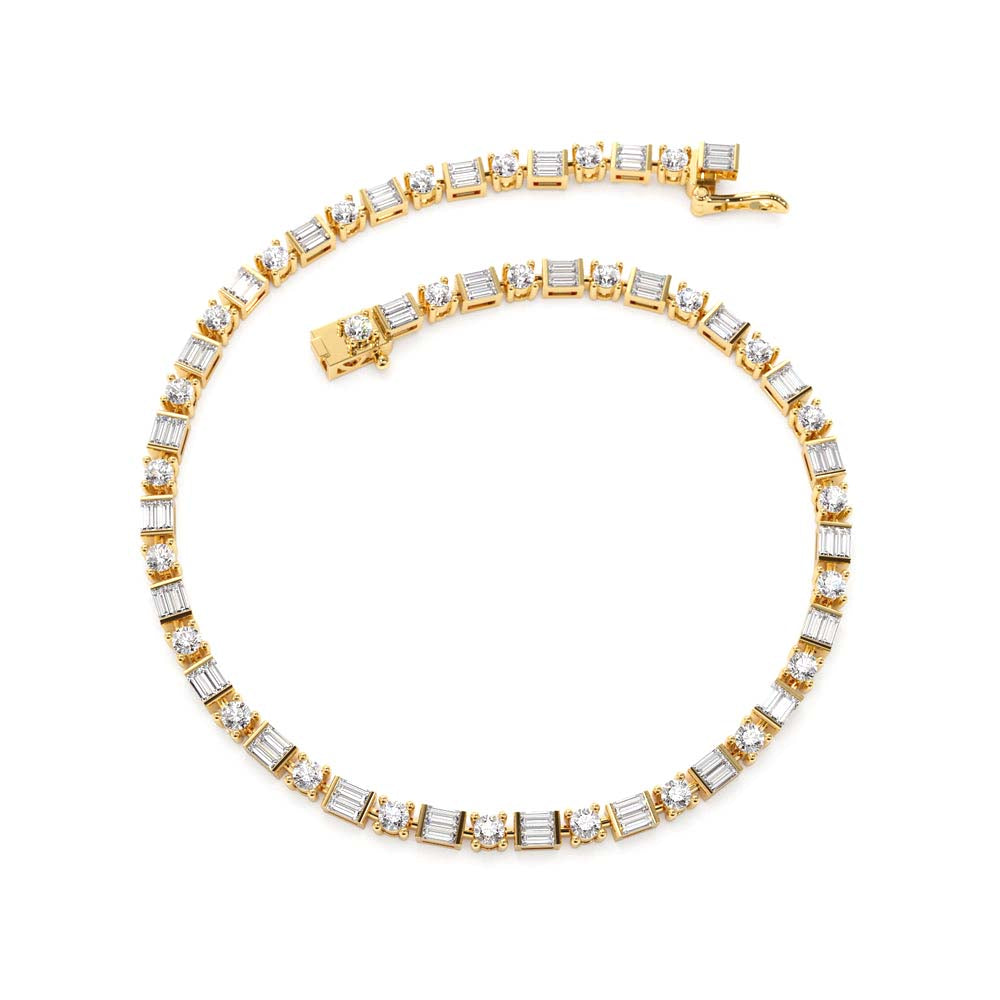 Baguette & Round Natural Diamond Tennis Bracelet in 14K Gold — view 2