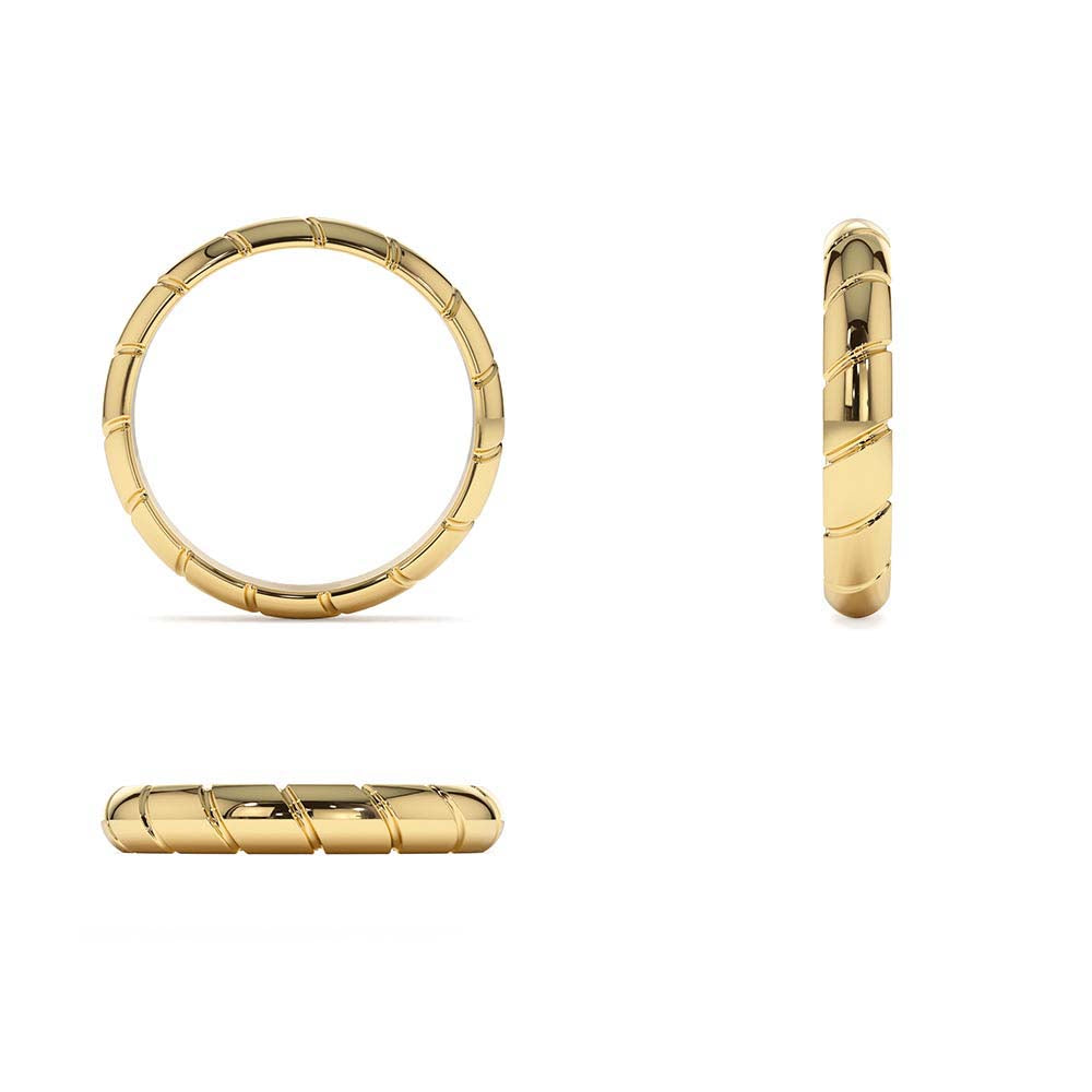 3MM Unique Diagonal Cut Design Gold Ring in 14K Gold — view 3