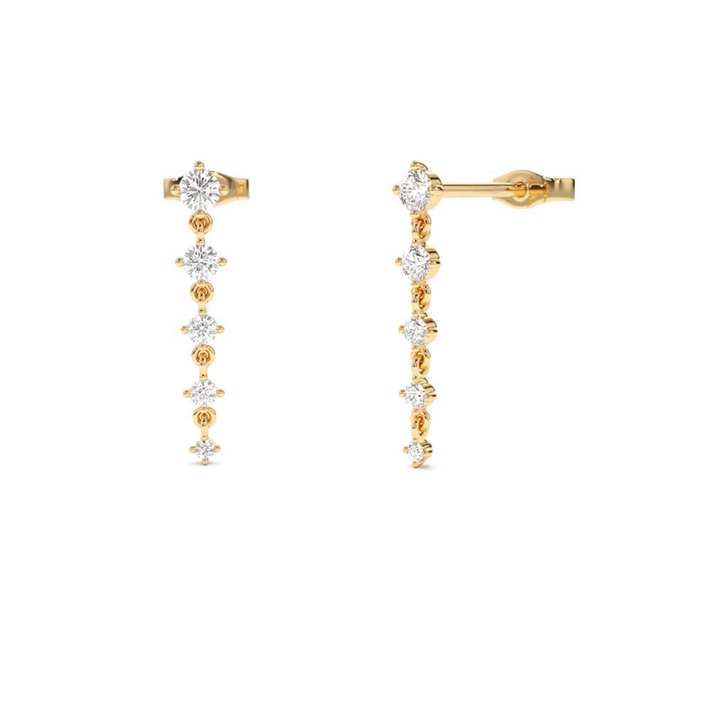 Dangling 4 Prong Diamond Drop Earrings in 14K Gold — view 1