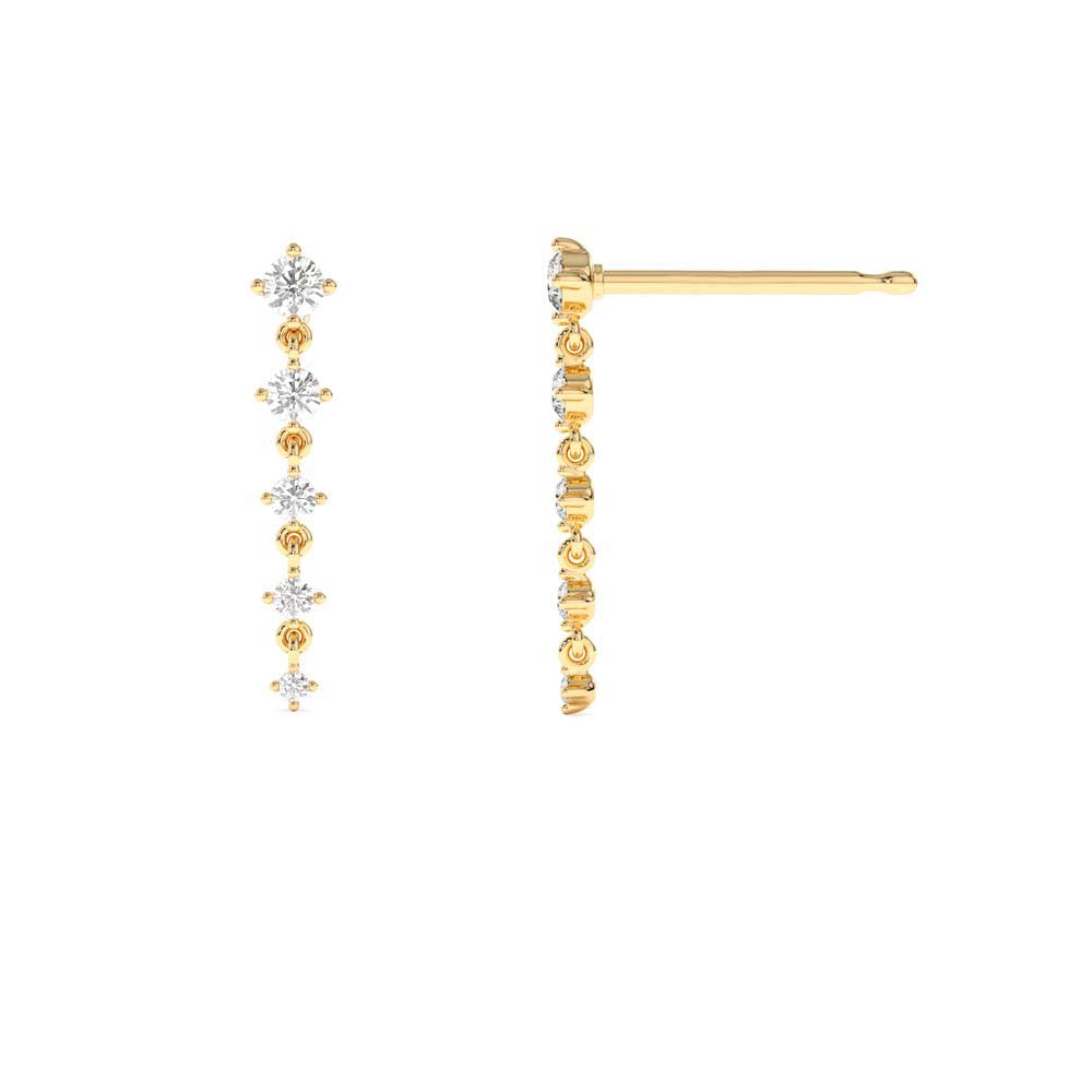 Dangling 4 Prong Diamond Drop Earrings in 14K Gold — view 2