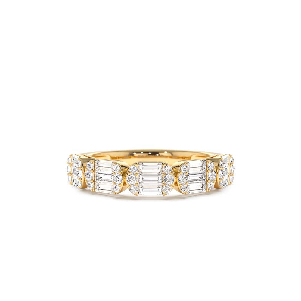 Baguette and Round Diamond Anniversary Ring in 14K Gold — view 1