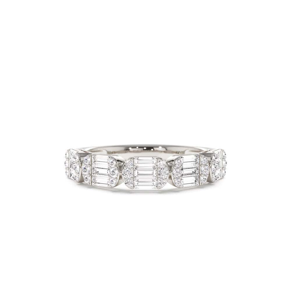 Baguette and Round Diamond Anniversary Ring in 14K Gold — view 4