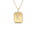 Baguette and Round Diamond Tag Initial Necklace in 14K Gold — view 1
