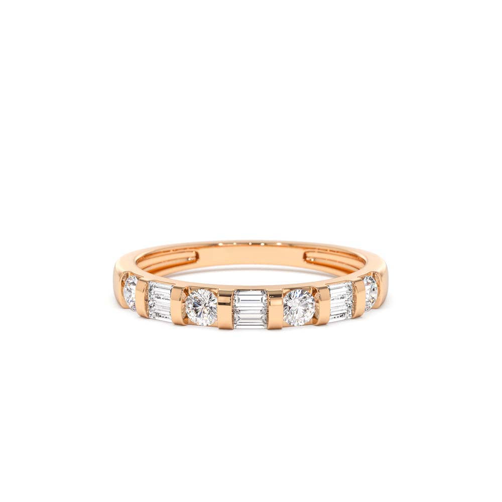 Double Baguette and Round Diamond Wedding Ring in 14K Gold — view 5