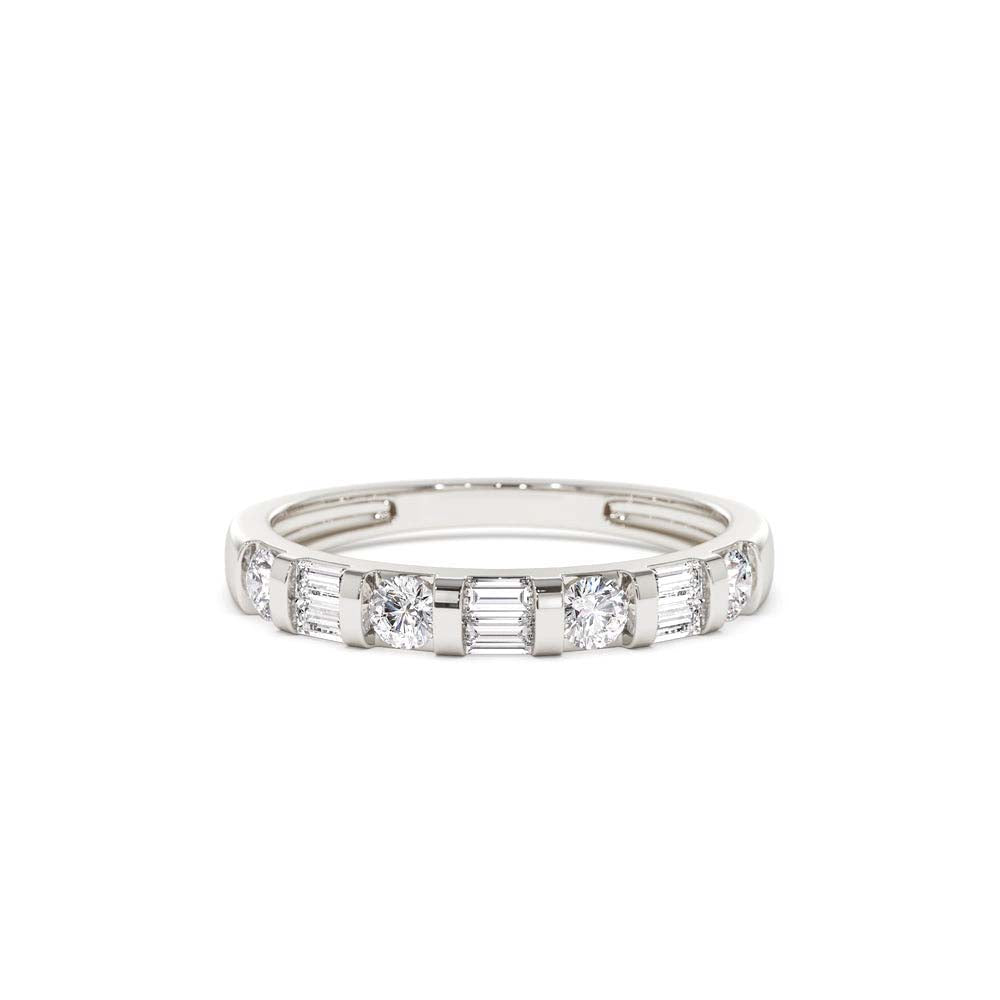 Double Baguette and Round Diamond Wedding Ring in 14K Gold — view 4