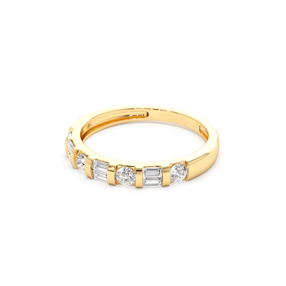 Double Baguette and Round Diamond Wedding Ring in 14K Gold — view 2