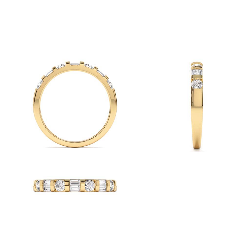 Double Baguette and Round Diamond Wedding Ring in 14K Gold — view 3