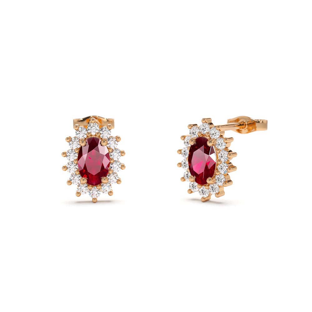 Oval Cut Ruby Earrings with Diamonds in 14K Gold — view 4