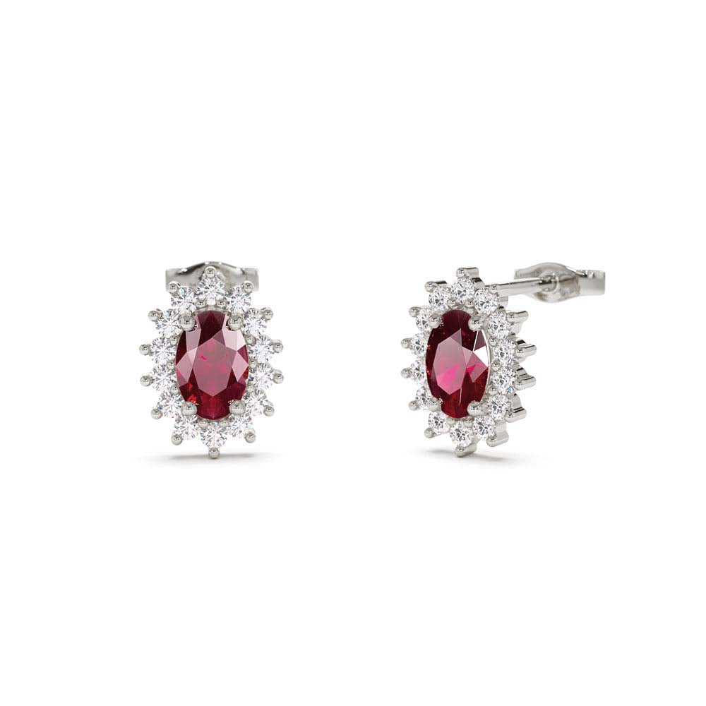 Oval Cut Ruby Earrings with Diamonds in 14K Gold — view 3