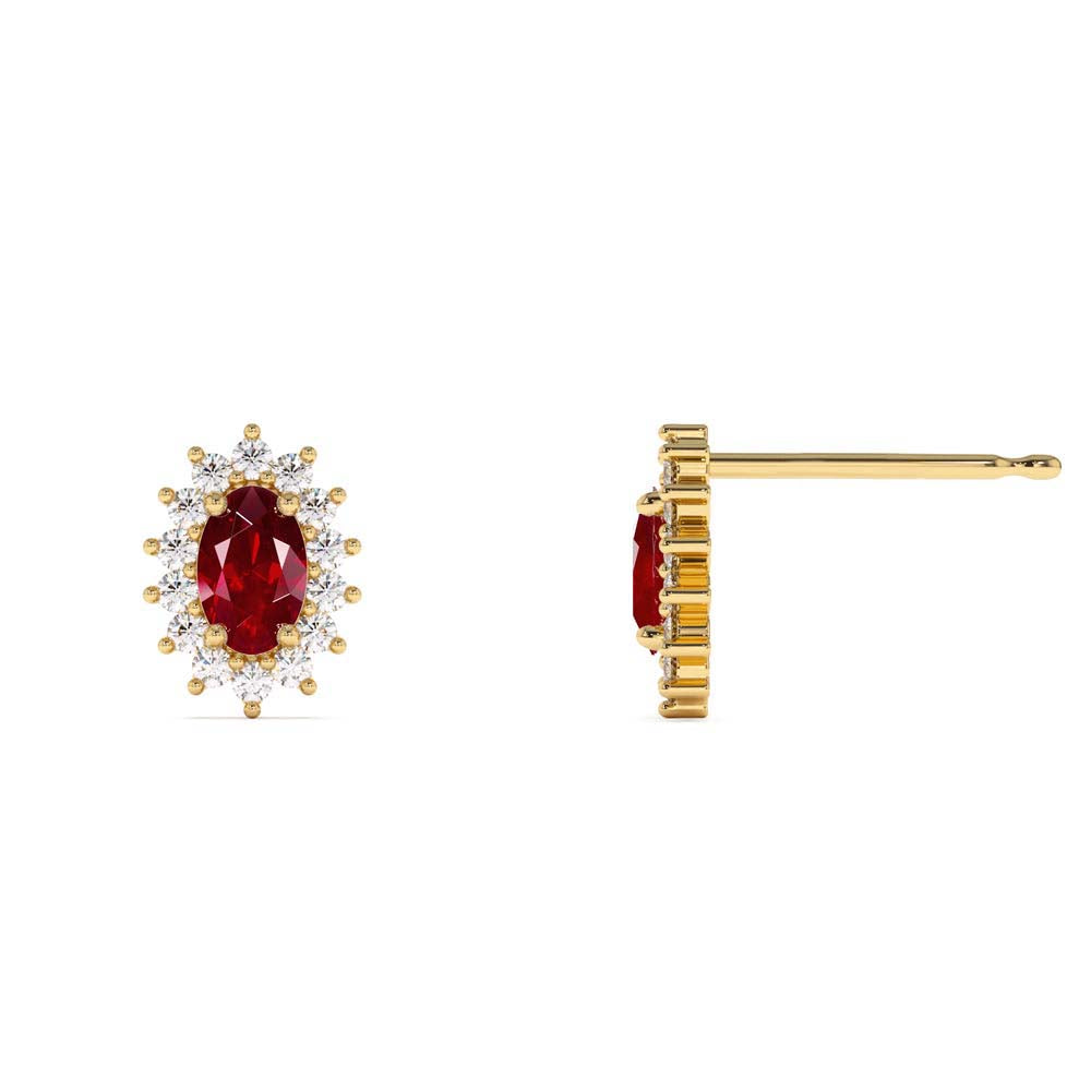 Oval Cut Ruby Earrings with Diamonds in 14K Gold — view 2