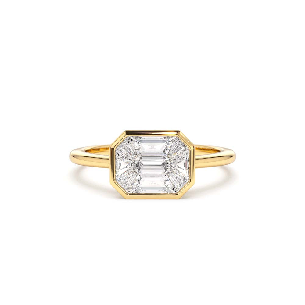 East West Illusion Setting Emerald Pie Cut Diamond Ring in 14K Gold — view 1