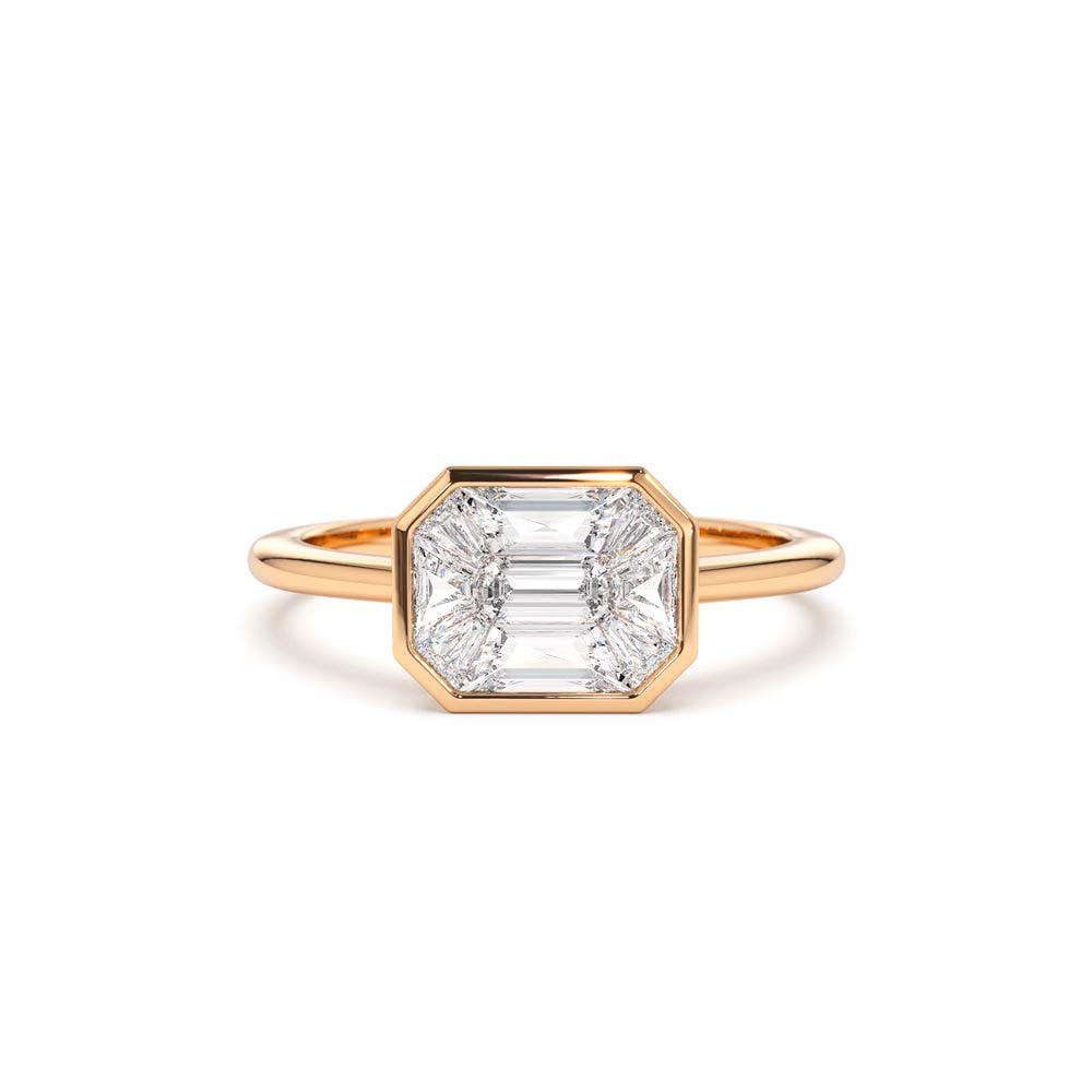 East West Illusion Setting Emerald Pie Cut Diamond Ring in 14K Gold — view 5