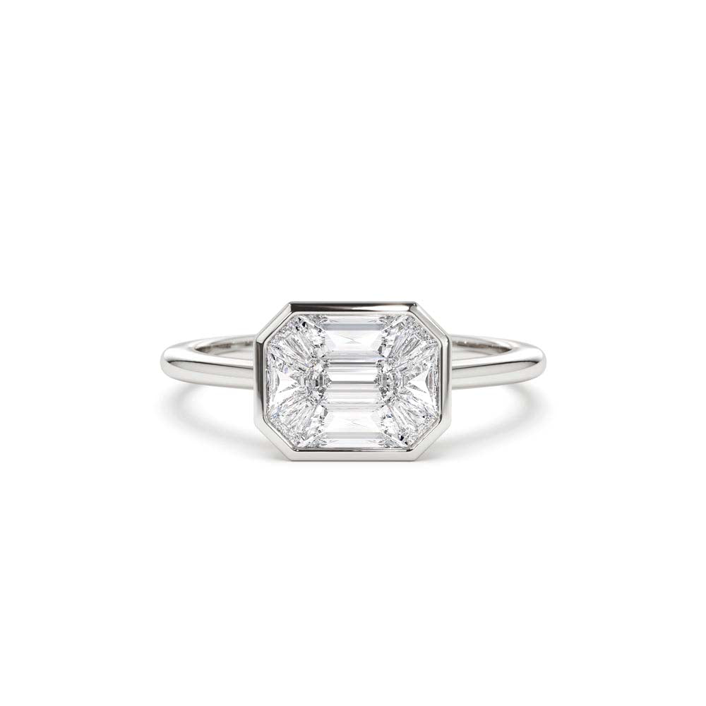 East West Illusion Setting Emerald Pie Cut Diamond Ring in 14K Gold — view 4