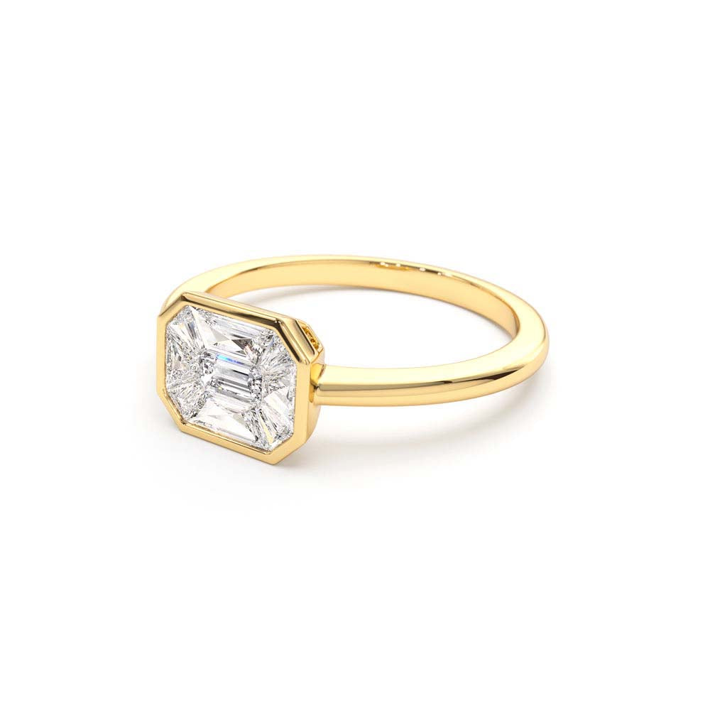 East West Illusion Setting Emerald Pie Cut Diamond Ring in 14K Gold — view 2