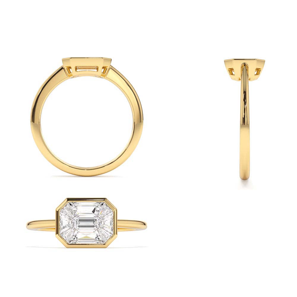 East West Illusion Setting Emerald Pie Cut Diamond Ring in 14K Gold — view 3