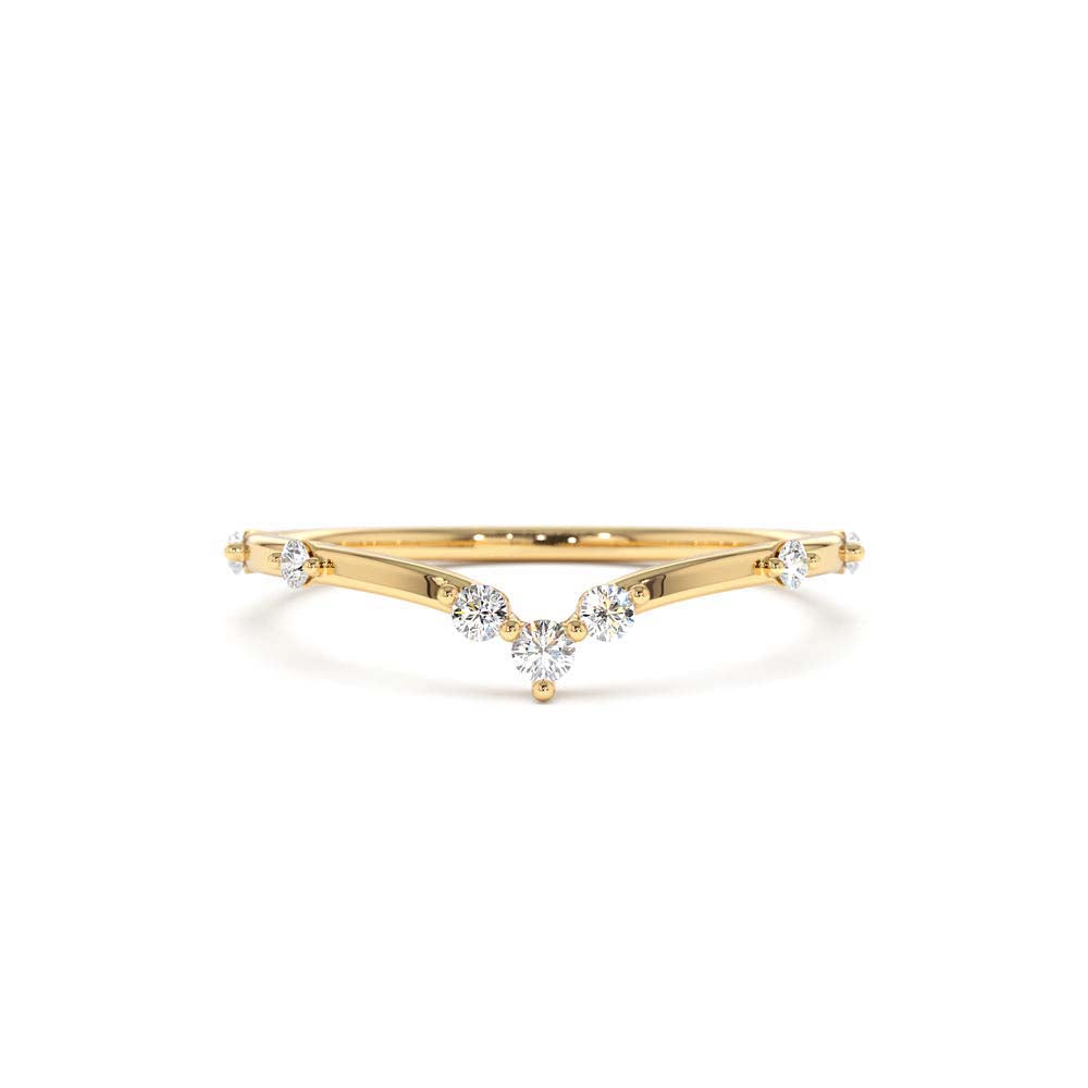 Curved Chevron Diamond Stacking Ring in 14K Gold — view 1
