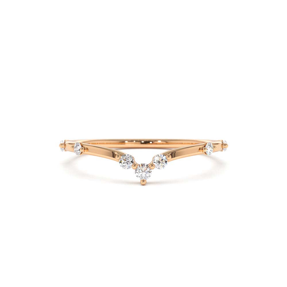 Curved Chevron Diamond Stacking Ring in 14K Gold — view 5