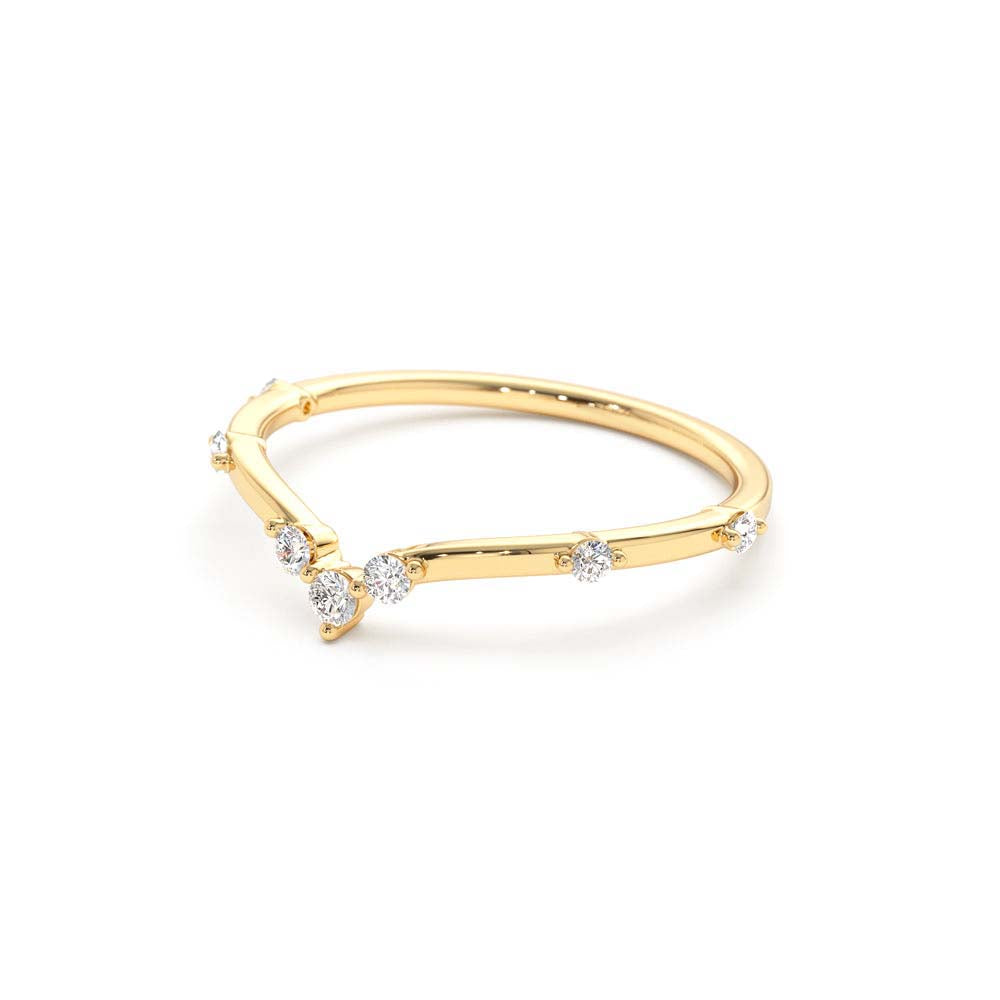 Curved Chevron Diamond Stacking Ring in 14K Gold — view 2