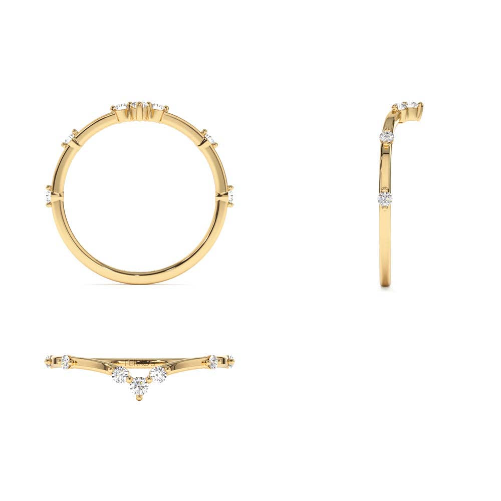 Curved Chevron Diamond Stacking Ring in 14K Gold — view 3