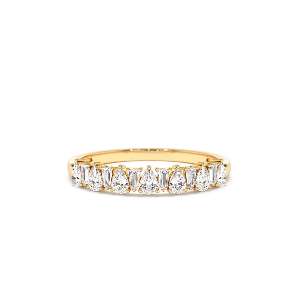 Pear Shaped & Tapered Baguette Diamond Anniversary Ring in 14K Gold — view 1