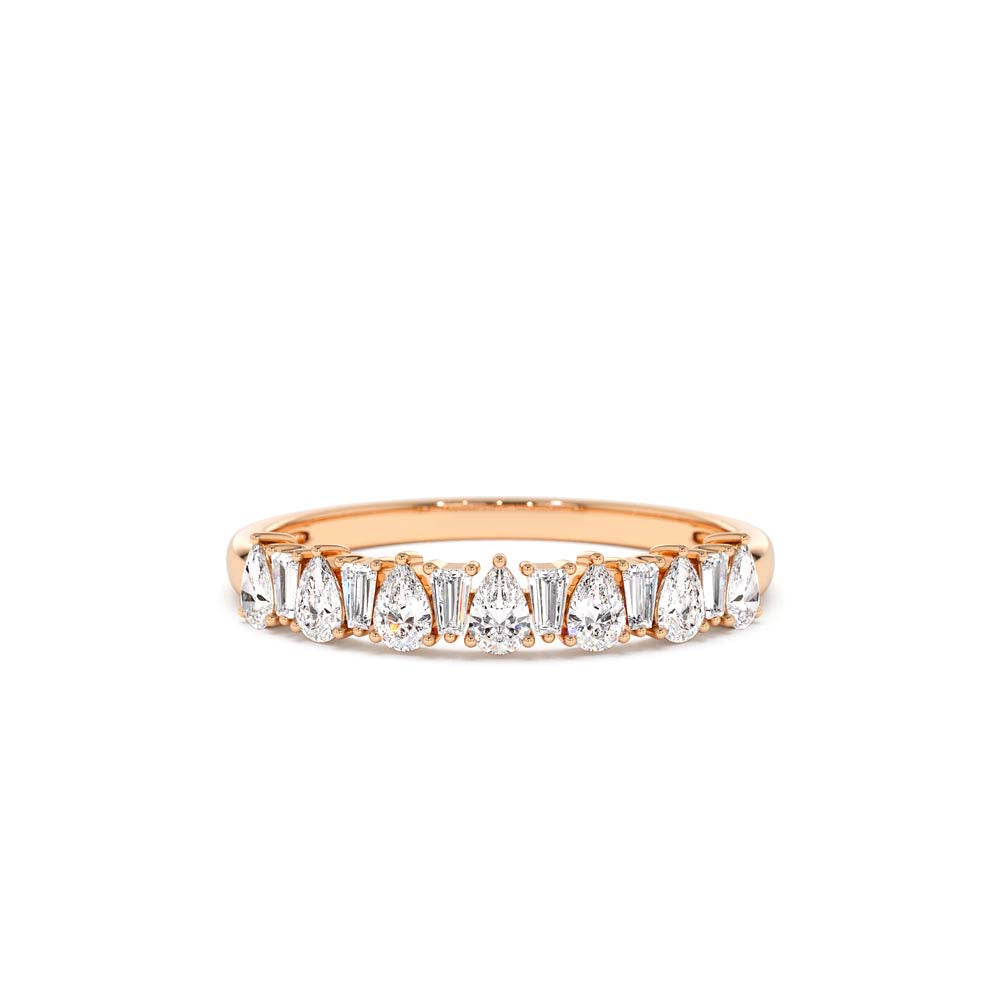 Pear Shaped & Tapered Baguette Diamond Anniversary Ring in 14K Gold — view 5