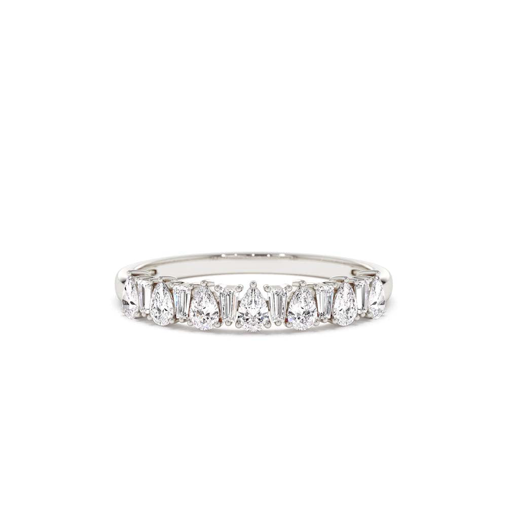 Pear Shaped & Tapered Baguette Diamond Anniversary Ring in 14K Gold — view 4