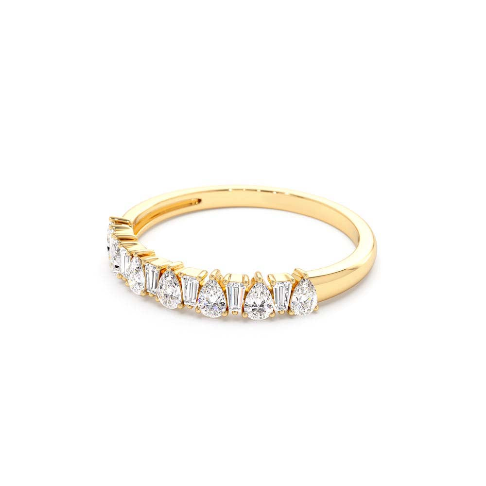 Pear Shaped & Tapered Baguette Diamond Anniversary Ring in 14K Gold — view 2