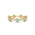 Full Eternity Clover Turquoise and Diamond Ring in 14K Gold — view 1