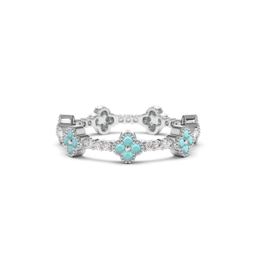 Full Eternity Clover Turquoise and Diamond Ring in 14K Gold — view 4